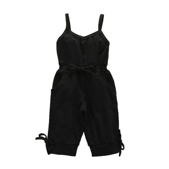 LIIPEE Girls Romper Kids Solid Color Jumpsuit Toddler Sleeveless Suspenders Soft Cute Bodysuit Comfortable Breathable Daily Onesie,Black,3-4 Years