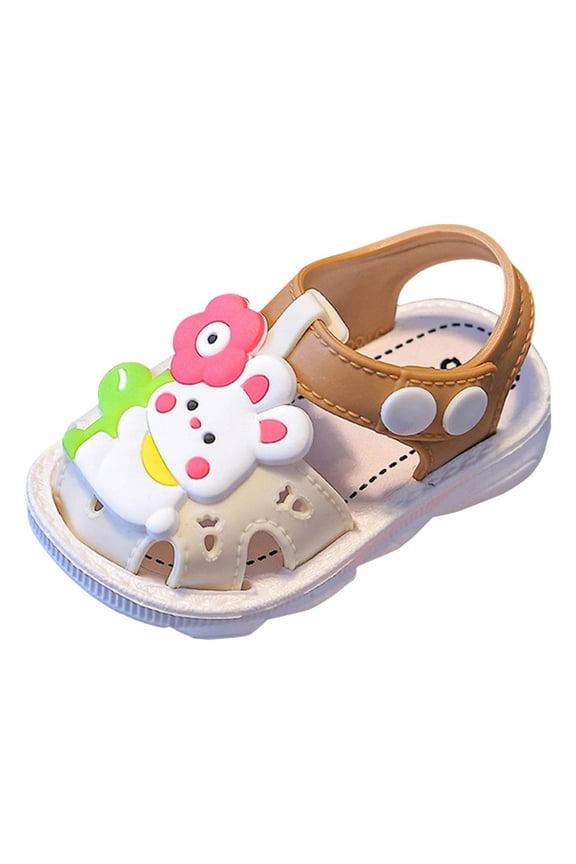 Girls Sandals Casual Cartoon Animal Comfortable Flat Bottom Hollow Out Fashionable Sandals Children Regular Fit Anti-Slip Beach Shoes Cute Breathable Soft Sole Daily Footwear,Beige,9-12 Months