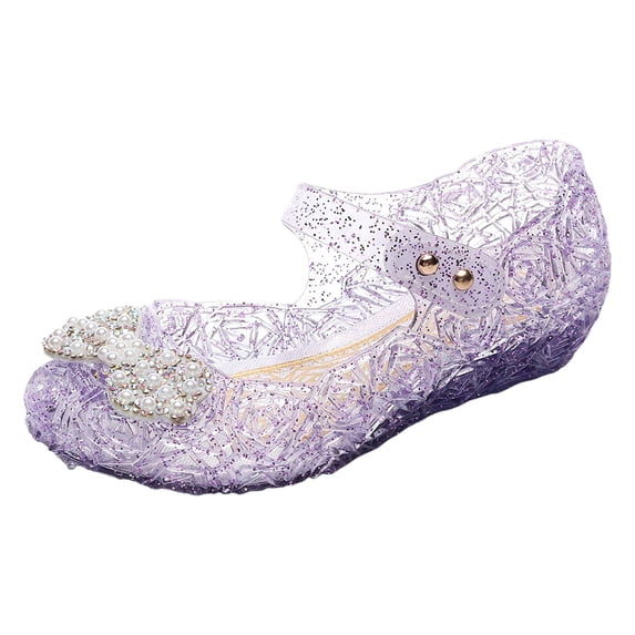 LIIPEE Girls Sandals Closed Toe Non- Soft Sole Glitter Bowknot Hook And Loop Princess Jelly Shoes Child Classic Party Sandal,Purple,8-9 Years