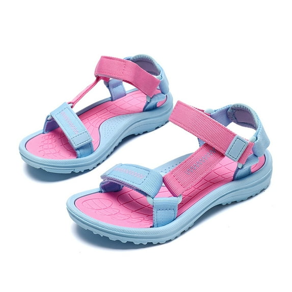 LIIPEE Girls Sandals Summer Casual Comfortable Gradient Color Hook And Loop Strap On Open Toe Non- Shoes Toddler Stylish Beach Outdoor Sandal,Pink,11.5-12 Years