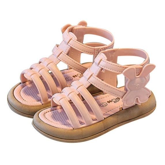 LIIPEE Girls Sandals Summer Casual Fashion Solid Color Open Toe Non- Soft Sole Roman Shoes Child Stylish Beach Outdoor Princess Sandal,Pink,1.5-2 Years