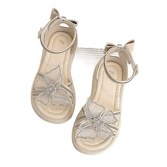 LIIPEE Girls Sandals Summer Fashion Butterfly Rhinestones Open Toe Non- Soft Sole Shoes Baby Comfort Daily Princess Sandal,White,27