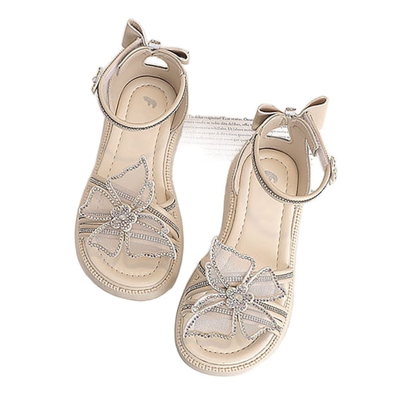 LIIPEE Girls Sandals Summer Fashion Butterfly Rhinestones Open Toe Non- Soft Sole Shoes Child Comfort Vacation Princess Sandal,White,34