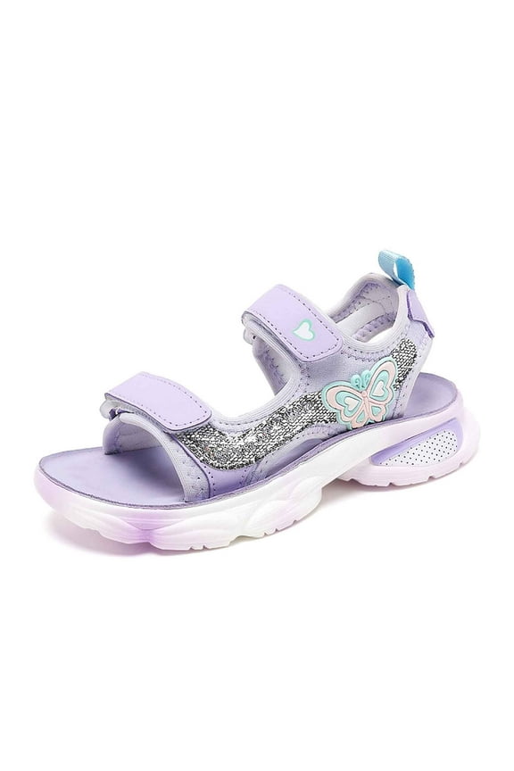 Girls Sandals Summer Fashion Cute Adjustable Straps Butterfly Open Toe Non-Slip Soft Sole Shoes Infant Cozy Outdoor Casual Wear Princess Sandal,Purple,8-9 Years