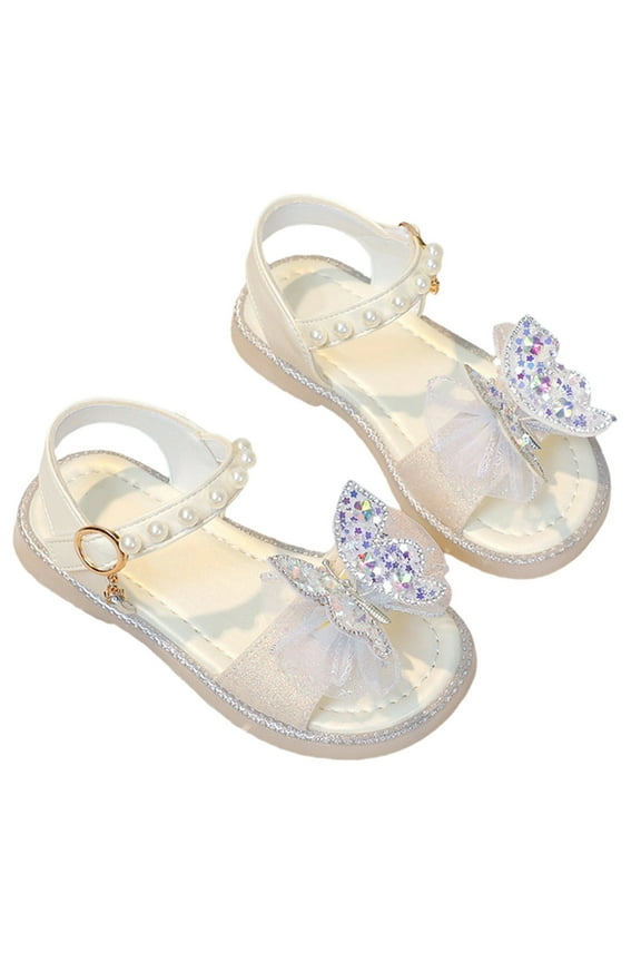 Girls Sandals Summer Fashion Cute Butterfly Open Toe Non- Soft Sole Shoes Child Cozy Vacation Princess Sandal,White,5 Years