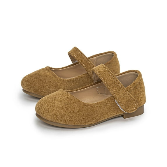 LIIPEE Girls Sandals Summer Fashion Solid Color Adjustable Strap Closed Toe Party School Low Heeled Shoes. Baby Classic Walking Beach Weddings Birthday Party Princess Sandal,Brown,6-7 Years