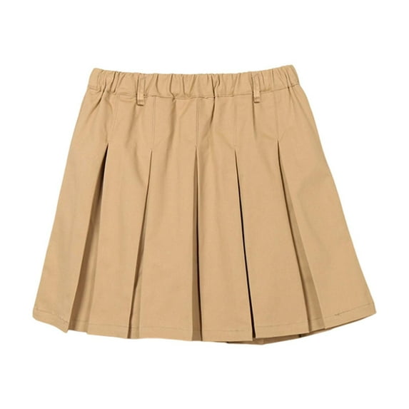LIIPEE Girls School Uniform Pleated Skirts Solid Color High Waisted Tennis Skirt A-Line Skater Skirts Child Leisure Play Skirt,Beige1,5-6 Years