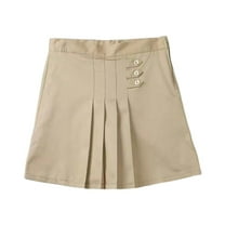 LIIPEE Girls School Uniform Pleated Skirts Solid Color High Waisted Tennis Skirt A-Line Skater Skirts Child Versatile Sports Skirt,Khaki,7-8 Years