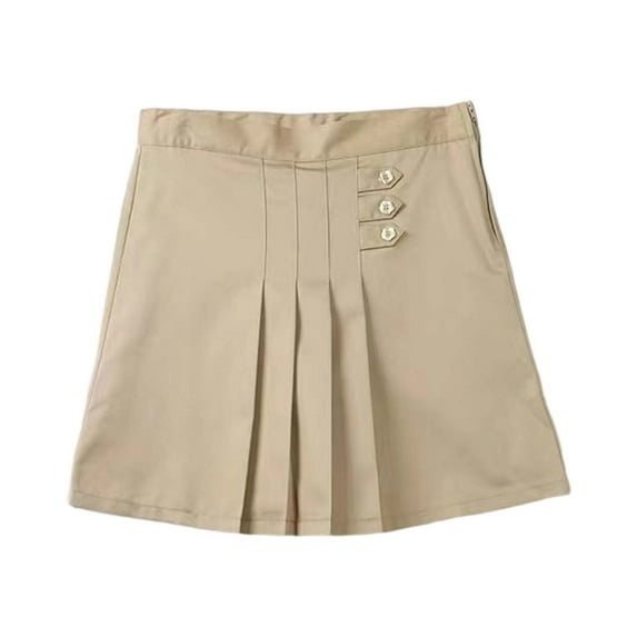 LIIPEE Girls School Uniform Pleated Skirts Solid Color High Waisted Tennis Skirt A-Line Skater Skirts Child Versatile Sports Skirt,Khaki,7-8 Years