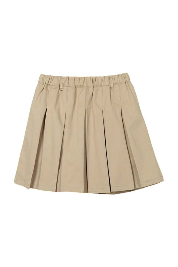 Girls School Uniform Pleated Skirts Solid Color High Waisted Tennis Skirt A-Line Skater Skirts Girl Breathable Vacation Skirt,Beige2,5-6 Years