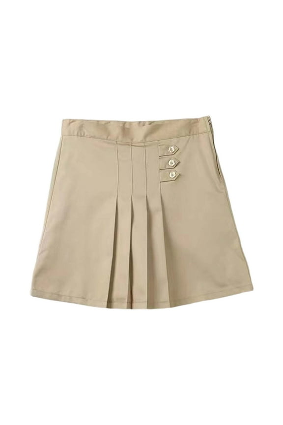 Girls School Uniform Pleated Skirts Solid Color High Waisted Tennis Skirt A-Line Skater Skirts Kids Comfort Play Skirt,Khaki,11-12 Years