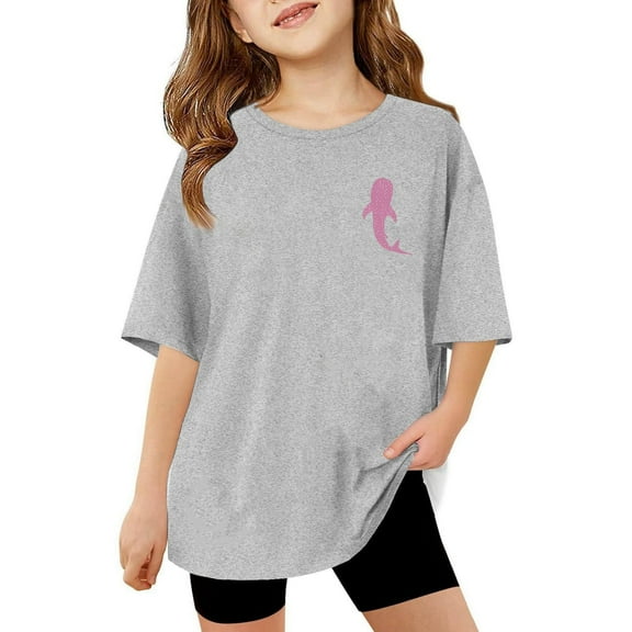 LIIPEE Girls Shirts Cartoon Animal Letter Printed Short Sleeve Round Neck Tshirt Child Stylish Weekend Tee Shirts,Grey,12-13 Years