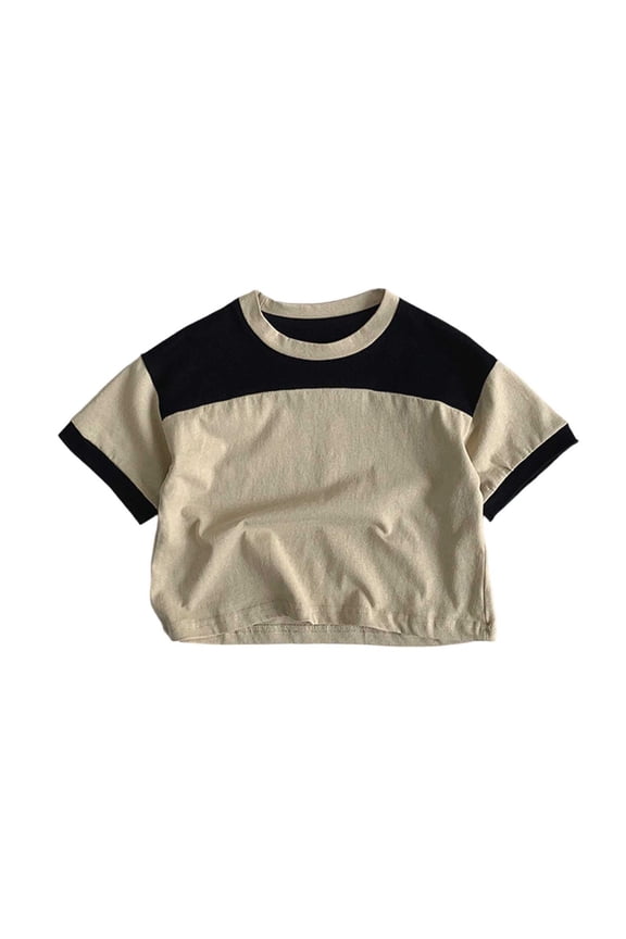 Girls Shirts Color Block Short Sleeve Rond Neck Top Leisure Baby Photography Tee,Black,2-3 Years