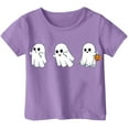 thumbnail image 1 of LIIPEE Girls Shirts Halloween Cartoon Ghost Pumpkin Printed Short Sleeve Round Neck Tshirt Toddler Trendy Daily Tee Shirts,Purple,1-2 Years, 1 of 3