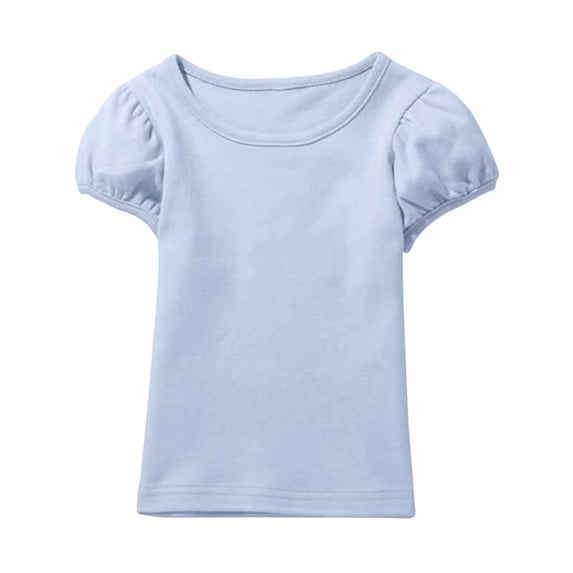 LIIPEE Girls Shirts Solid Color Puff Sleeve Round Neck Top Kids Classic Weekend Tee,Blue,9-10 Years