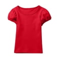 thumbnail image 1 of LIIPEE Girls Shirts Solid Color Puff Sleeve Round Neck Top Toddler Leisure Weekend Tee,Red,1-2 Years, 1 of 3