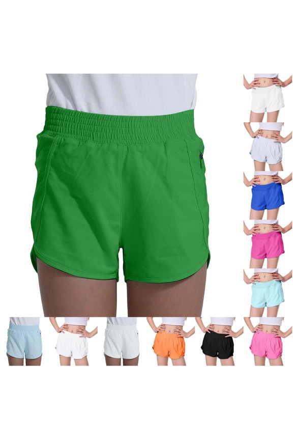 Girls Shorts Athleisure Summer Solid Color High Waist Loose Fit Running Shorts Kids Comfortable Breathable Cute Yoga Workout Wear,5-6 Years
