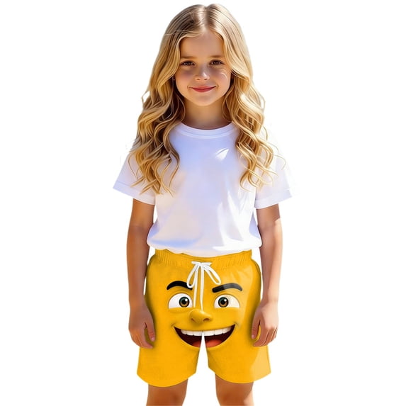 LIIPEE Girls Shorts Casual Elastic Waist Pockets Cartoon Graphic Printed Shorts Summer Comfortable Breathable Soft Daily Cute Shorts Lightweight Beach Shorts,Orange,5-6 Years