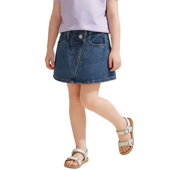 LIIPEE Girls Shorts Casual Summer Solid Color Cute Pockets Denim Shorts Toddler Kids Soft Elastic Waistband Shorts Comfortable Breathable Daily Shorts,Blue,9-10 Years