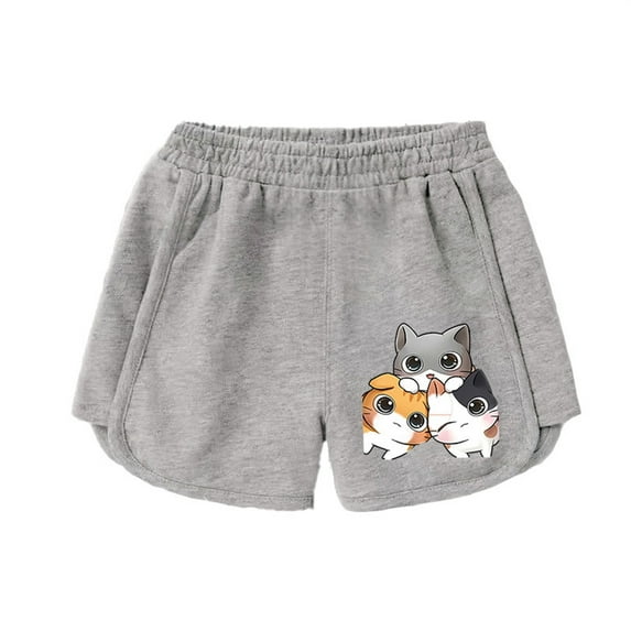 LIIPEE Girls Shorts Casual Toddler Kids Cartoon Animals Printed Elastic Waist Graphic Shorts Comfortable Athletic Outdoor Activities Breathable Soft Cute Daily Shorts,Grey,3-4 Years