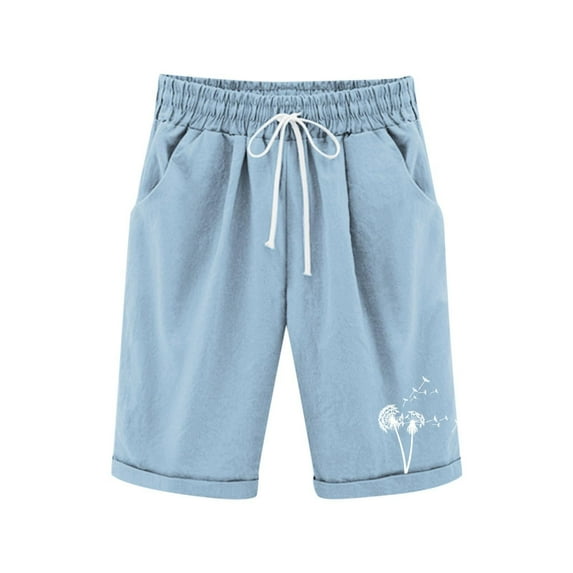 LIIPEE Girls Shorts Summer Casual Dandelion Printed Elastic Waist Drawstring Shorts With Pockets Toddler Comfort Party Sports Shorts,Sky Blue,140