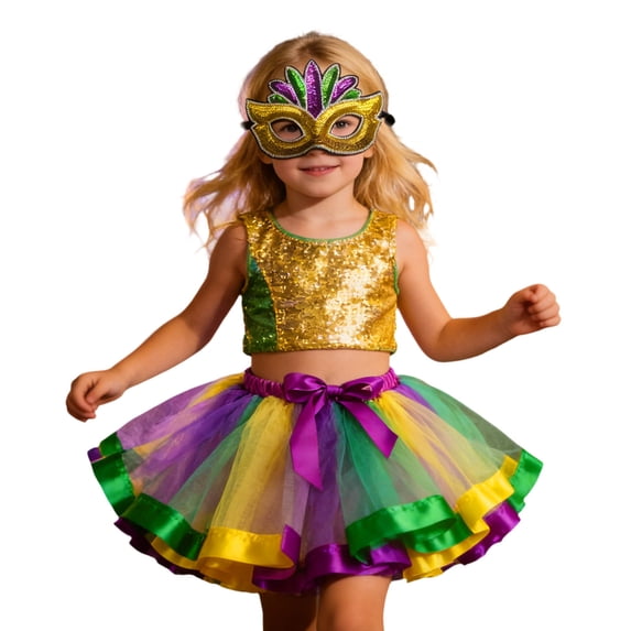 LIIPEE Girls Skirt Casual Party Birthday Dance Performance Ballet Tutu Skirt And Eye Cover Set Comfortable Soft Cute Breathable Skirt,Green,5-8 Years