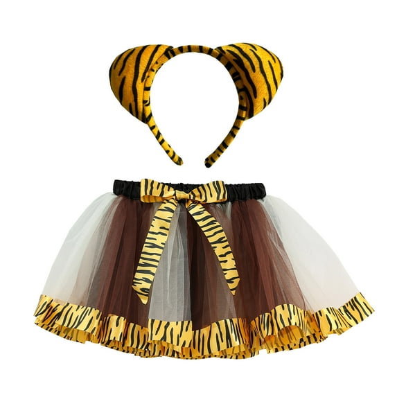 LIIPEE Girls Skirt Kids Holiday Cartoon Animal Ballet Dance Tulle Skirt Hairband Set Party Performance Lightweight Comfortable Tutu Skirt Breathable Soft Cute Skirt,Coffee,6-8 Years