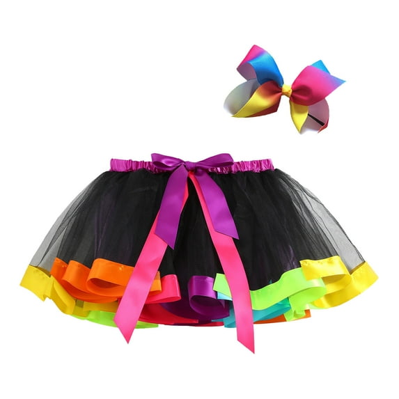 LIIPEE Girls Skirt Kids Holiday Party Colorful Ballet Tulle Dance Skirt Hairband Set Performance Lightweight Comfortable Tutu Skirt Breathable Soft Cute Skirt,Black,5-8 Years