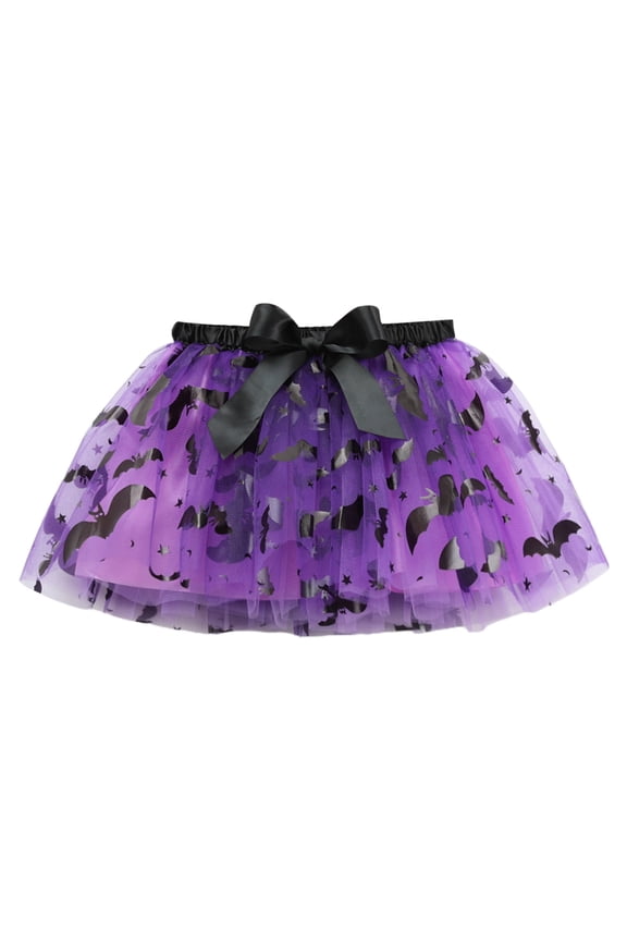 Girls Skirts Halloween Cartoon Bat Printed Tulle Ballet Dance Tutu Skirt Child Casual Indoor Outdoor Wear Skirt,Purple,9-11 Years