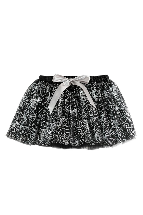 Girls Skirts Halloween Cartoon Cobweb Printed Tulle Ballet Dance Tutu Skirt Child Comfort Indoor Outdoor Wear Skirt,Black,5-8 Years