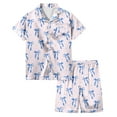 thumbnail image 1 of LIIPEE Girls Sleepwear Summer Comfort Bowknot Printed Turndown Collar Button Top Elastic Waist Shorts 2 Piece Set Pajamas Girl Sweet Daily Homewear,Light Blue,3-4 Years, 1 of 5