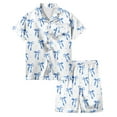 thumbnail image 1 of LIIPEE Girls Sleepwear Summer Comfort Bowknot Printed Turndown Collar Button Top Elastic Waist Shorts 2 Piece Set Pajamas Kids Cozy Vacation Loungewear,Sky Blue,4-5 Years, 1 of 5