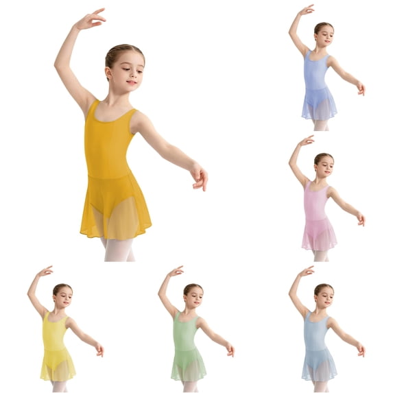 LIIPEE Girls Sleeveless Mesh Jumpsuit Kids Ballet Dance Performance Leotard 1-14 Years