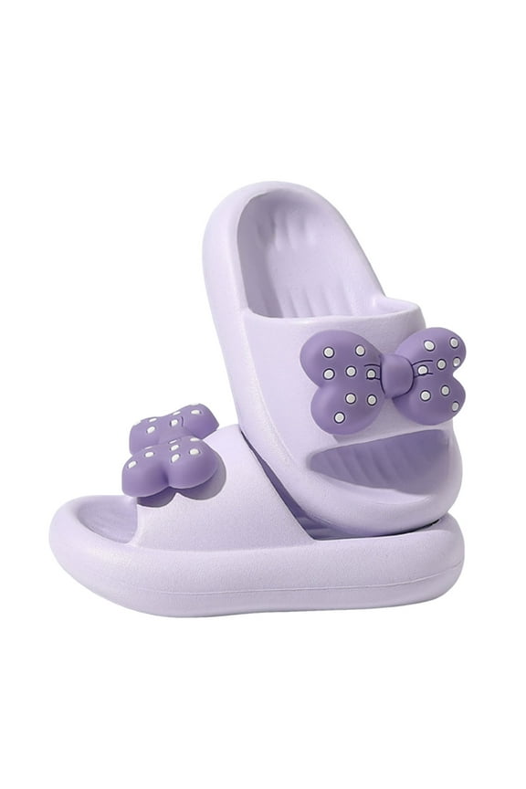 Girls Slippers Summer Comfortable Open Toe Non- Bowknot Shoes Girls Cute Indoor Flip Flops,Light Purple,2.5-3 Years