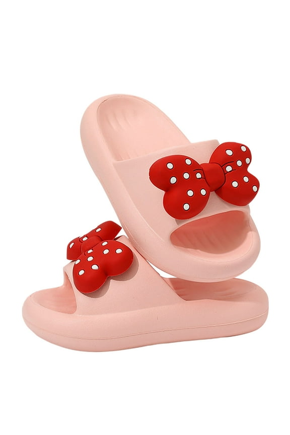 Girls Slippers Summer Comfortable Open Toe Non- Bowknot Shoes Girls Stylish Outdoor Walking Flip Flops,Pink,11-11.5 Years