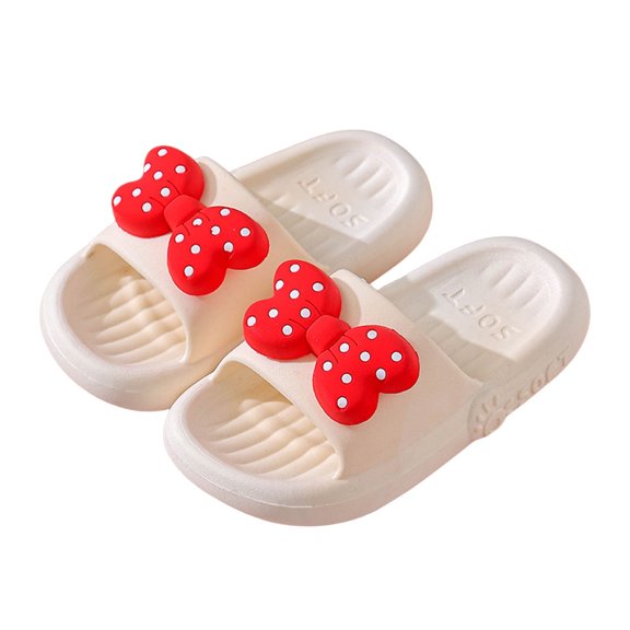 LIIPEE Girls Slippers Summer Cute Comfort Bowknot Open Toe Non- Soft Sole On Water Shoes Girl Cozy Beach Slipper,White,4-4.5 Years