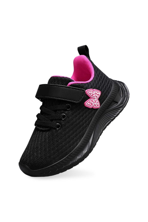 Girls Sneakers Hook And Loop Strap Closed Toe Non- Soft Sole Mesh Athletic Running Shoes Kids Casual Casual Daily Party Photoshoot Sneaker,Black2,4-5 Years
