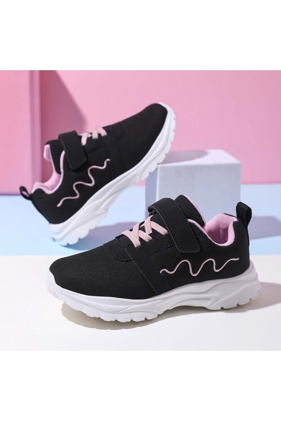 Girls Sneakers For Kids Casual Solid Color Flat Bottom Lightweight Breathable Mesh Flexible Sole Running Sports Shoes Outdoor Hook And Loop Comfortable Soft Athletic Shoes,7-8 Years