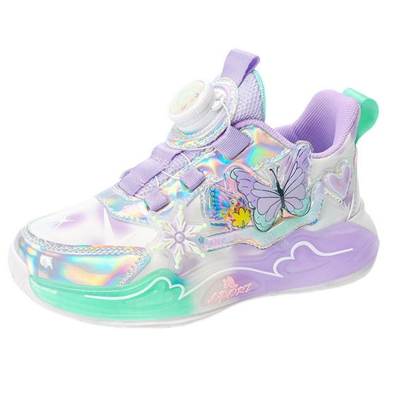 LIIPEE Girls Sneakers Summer Autumn Lightweight Comfortable Butterfly Closed Toe Non- Soft Sole Shoes Classic Beach Sneaker,Purple,4-4.5 Years