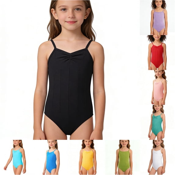 LIIPEE Girls Spaghetti Strap Backless Jumpsuit Stretchable Ballet Dance Gymnastic Leotard 2-12 Years