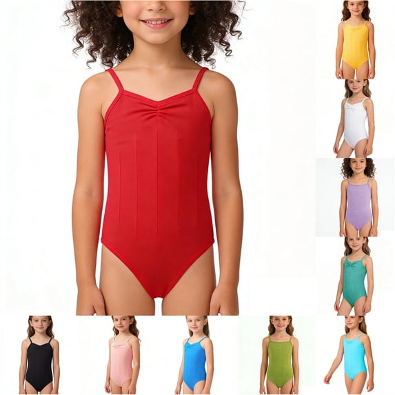 LIIPEE Girls Spaghetti Strap Backless Jumpsuit Stretchable Ballet Dance Gymnastic Leotard 2-12 Years