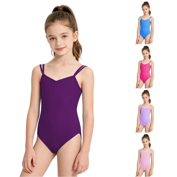 LIIPEE Girls Spaghetti Strap Jumpsuit Kids Ballet Dance Performance Leotard 3-16 Years