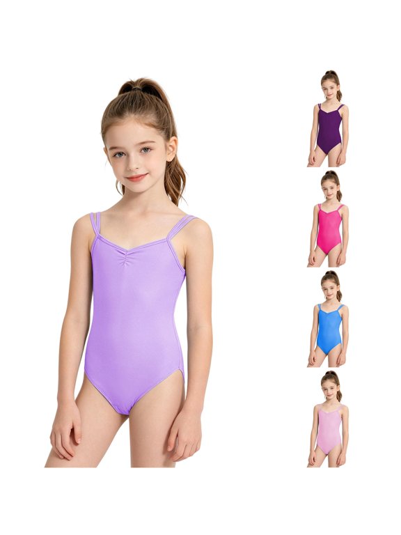 Girls Spaghetti Strap Jumpsuit Kids Ballet Dance Performance Leotard 3-16 Years