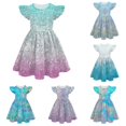 thumbnail image 1 of LIIPEE Girls Summer Bright Graphic Dress Kids Sleeveless Fly Sleeve Cute Comfortable Princess Dress With Ruffle Hem,8-9 Years, 1 of 3