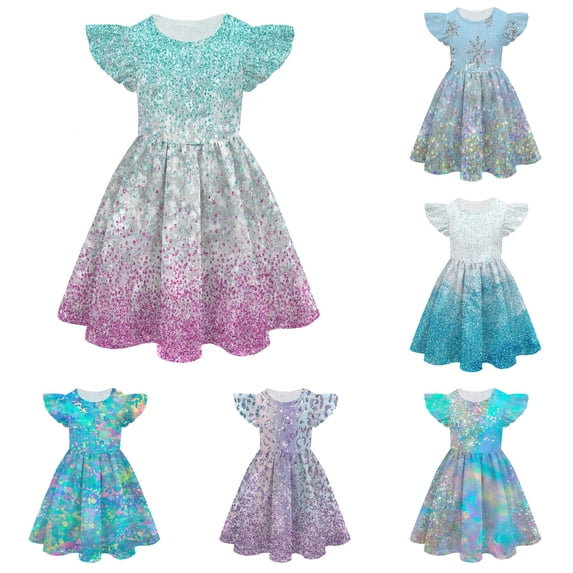 LIIPEE Girls Summer Bright Graphic Dress Kids Sleeveless Fly Sleeve Cute Comfortable Princess Dress With Ruffle Hem,8-9 Years