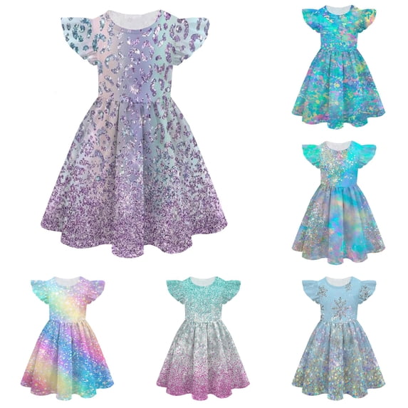 LIIPEE Girls Summer Bright Graphic Dress Kids Sleeveless Fly Sleeve Cute Comfortable Princess Dress With Ruffle Hem,9-10 Years