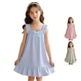 thumbnail image 1 of LIIPEE Girls Summer Dress Kids Sleeveless Solid Color Square Neck Cute Ruffle Dresses Fashion Comfortable Casual Sundress,7-8 Years, 1 of 5