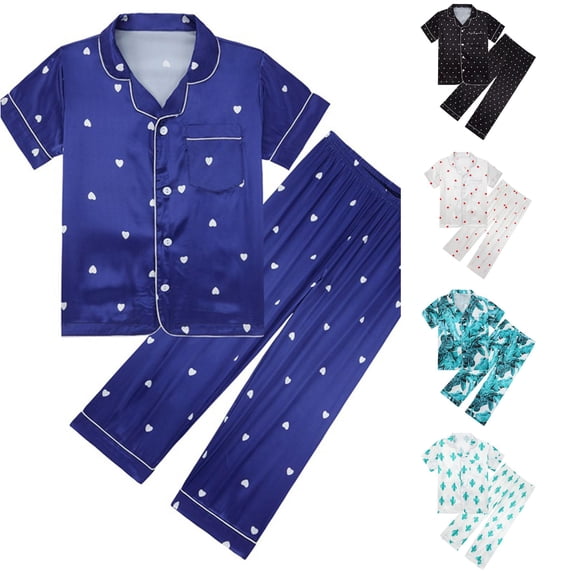 LIIPEE Girls Summer Fashion Graphic Pajamas Short Sleeve Shirts And Pants Pajama Sets Kids Casual Sleepwear 4-14 Years