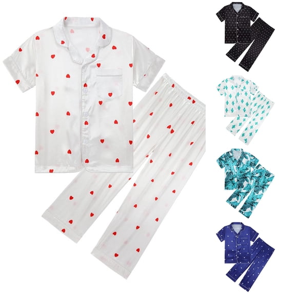 LIIPEE Girls Summer Fashion Graphic Pajamas Short Sleeve Shirts And Pants Pajama Sets Kids Casual Sleepwear 4-14 Years