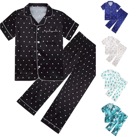 LIIPEE Girls Summer Fashion Graphic Pajamas Short Sleeve Shirts And Pants Pajama Sets Kids Casual Sleepwear 4-14 Years